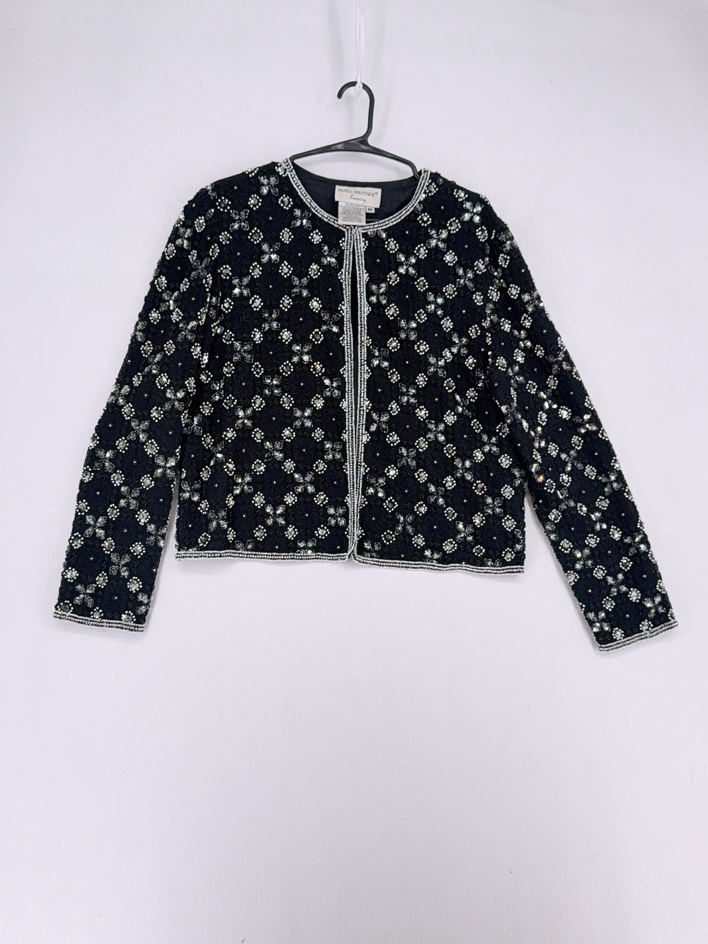 Vintage Papell Boutique Evening Silk Beaded Sequined Blazer Jacket M